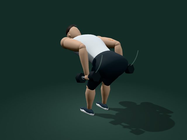 Modelo ilustrativo de patada de tríceps con mancuernas