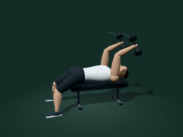 Modelo ilustrativo de extensión de tríceps tumbado con mancuernas
