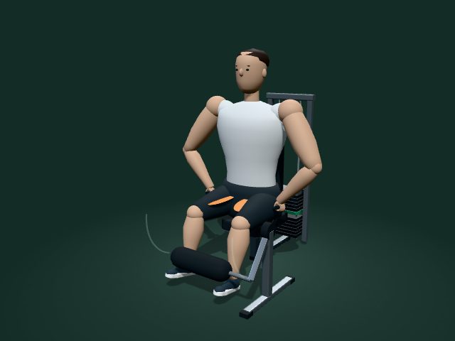 Modelo ilustrativo de extensión de rodillas en máquina