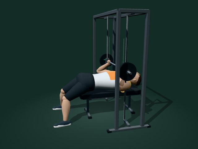 Modelo ilustrativo de press de banca en máquina Smith